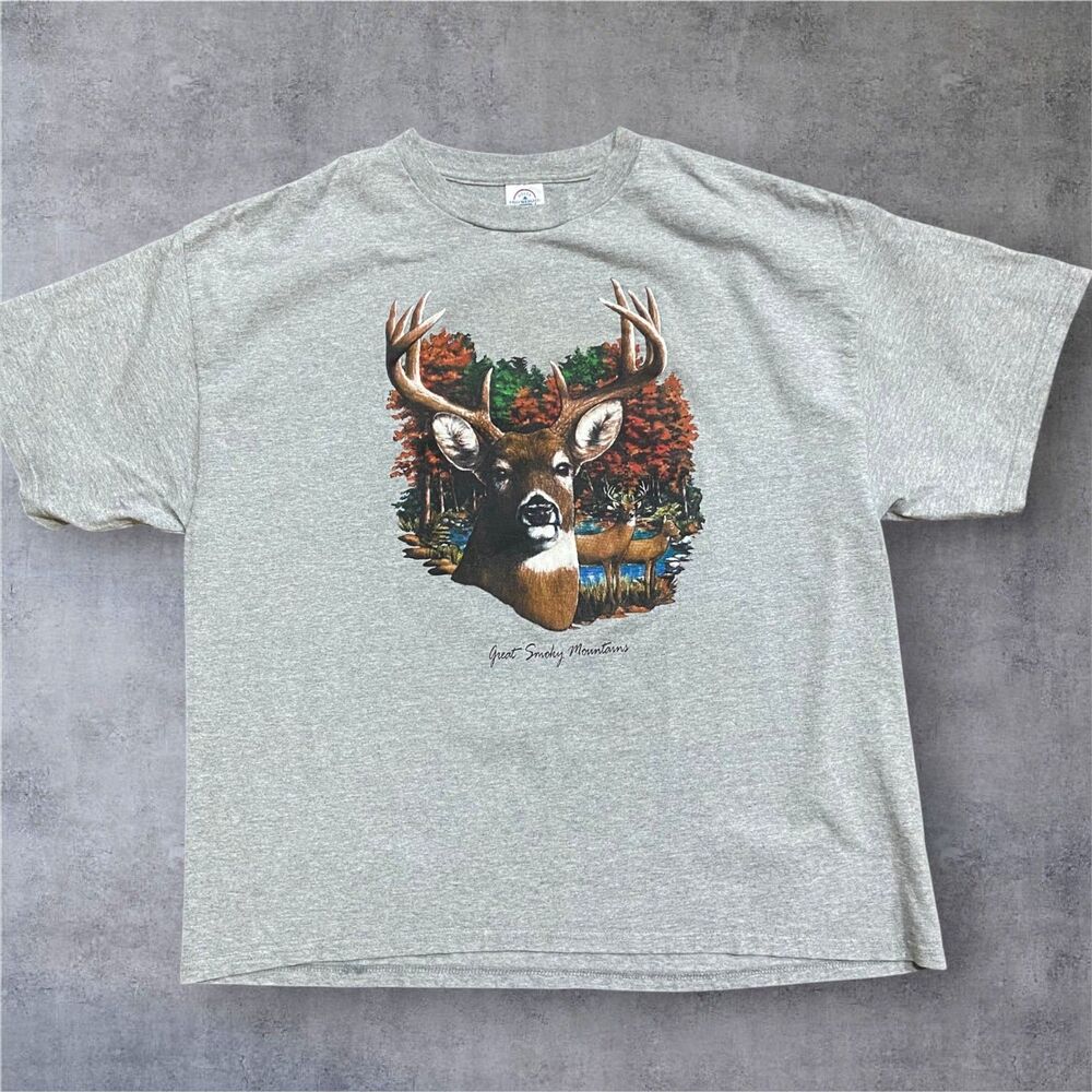 Delta Pro Weight Vintage Y2K Great Smokey Mountains Deer Gray Tee Men's Size 2XL